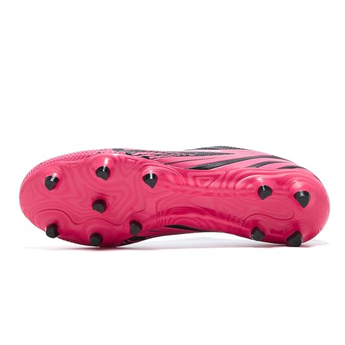 Soccer Cleats for Men and Women - Professional Football Shoes Outdoor Lightweight Firm Ground - Black & Rose Red, Sizes 6 & 7