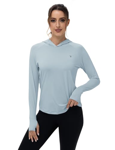 Women's UPF 50+ Sun Protection Hoodie Shirt Long Sleeve Outdoor UV Lightweight Sky Blue Medium