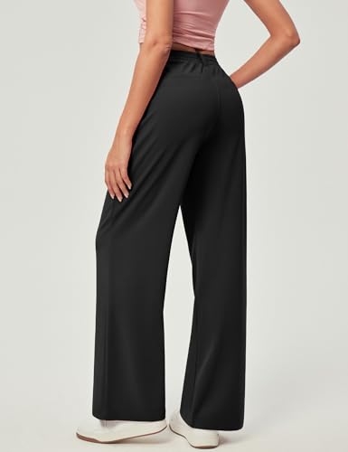 Wide Leg Dress Pants for Women Pull-On Business Casual Outfits - Large, Black