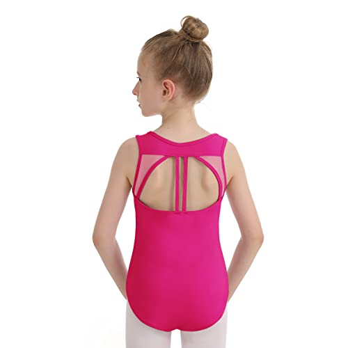 Girls Plum Sleeveless Ballet Leotard with Mesh Back - 7-8 Years