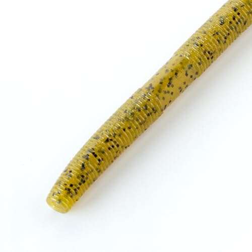 5 Inch Senko Soft Stick Worms for Bass Fishing - Green Pumpkin Black Flake, 24 Pieces