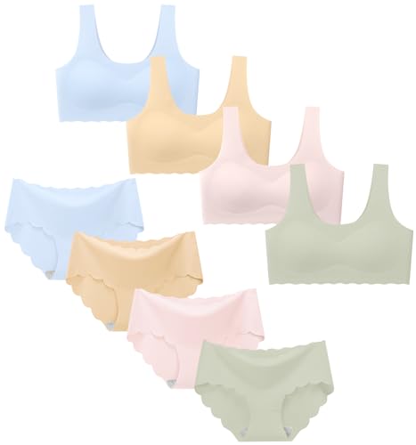 Girls Seamless Ice Silk Training Bra & Underwear Set - 10-12 Years, Multiple Colors