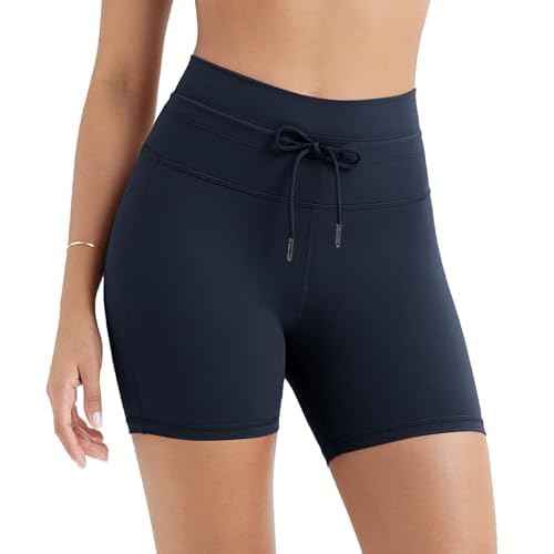 ODODOS Women's Drawstring Tie Daily Shorts 5" Inseam High Waist Workout Yoga Biker Shorts