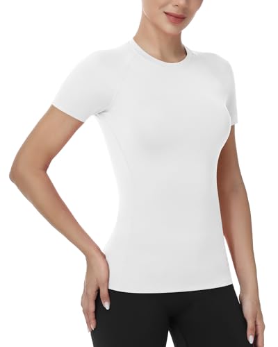 Women’s Medium Black & White Compression Workout T-Shirt UPF 50+ Moisture Wicking
