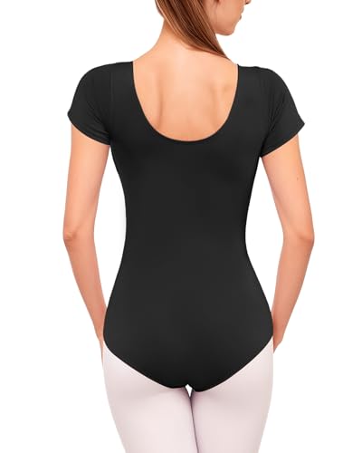 Stelle Women's Ballet Leotard for Dance - Scoop Neck, Double Lined Bodysuit, Large, Black