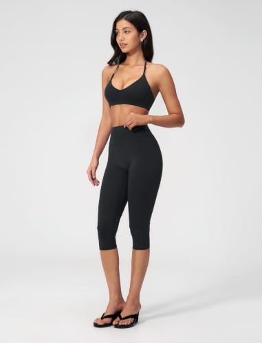 ABOCIW Capri Workout Sets for Women Small Black V Neck Sports Bra High Waist Leggings