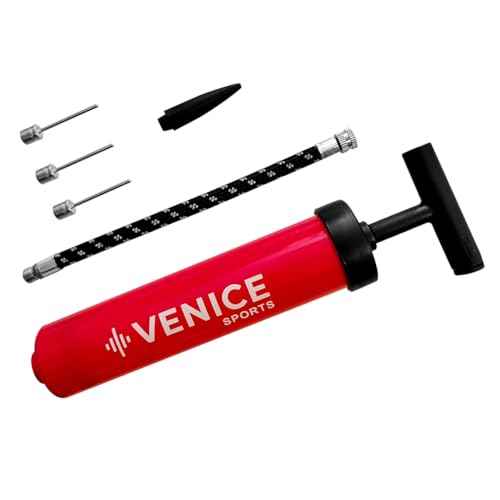 Ball Pump Kit - 8" - Perfect for Soccer Balls Volleball Basketball Football and More - Complete Hand Pump Kit with Needles, Flexible Hose and Carry Bag