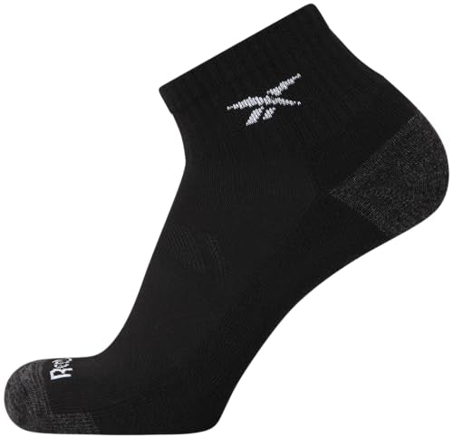 Reebok Men's Quarter Socks with Arch Support - Black 6 Pack