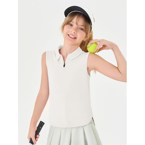 Haloumoning Girls Athletic Sleeveless Golf Polo Shirts Kids Quarter Zip Quick Dry Workout Tank Tops 5-14 Years