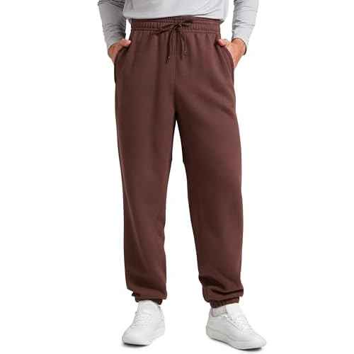 CRZ YOGA Cotton Fleece Lined Relaxed Sweatpants for Men 32" - Loose Lounge Casual Bottom Sweat Pants with Zipper Pocket