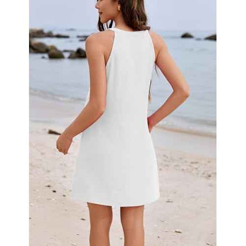 AI'MAGE Women's Swimsuit Cover Up Shirt V Neck Bathing Suit Coverups Sleeveless Beach Cover Ups Dress with Pocket S-XXL