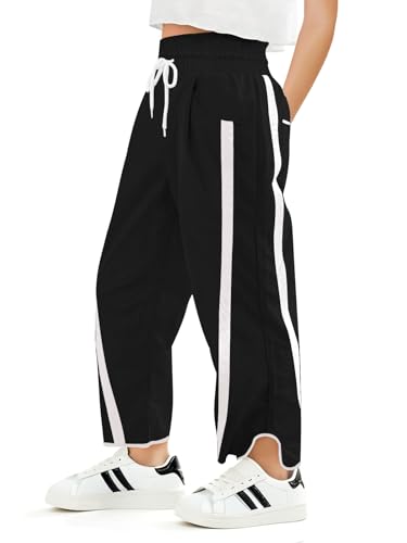 Kids Baggy Track Pants with Stripes for Girls 9-10 Years Black - Hip Hop Dance Outfit