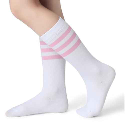 Pareberry Boys Girls Over the Calf Striped Tube Socks Cotton Soft Retro Athletics No Heel Socks for Kids 5-14 Years