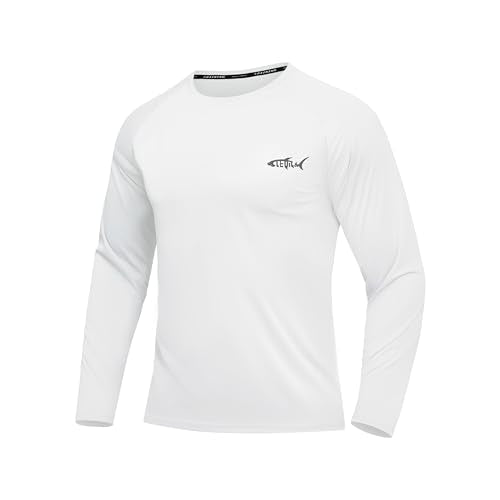Men's UPF 50+ Long Sleeve Sun Protection Shirt - White, Large, Quick Dry Rash Guard