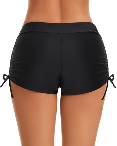 Women’s Black Medium Swim Shorts for Women Boy Shorts Swimsuit Bottoms