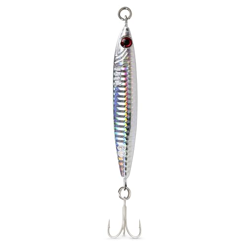 60g Silver Casting Jig for Sea Bass Fluke Porgy Tautog with Sharp Treble Hook