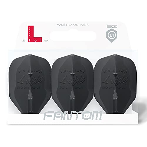 Black L-Style L1 Standard EZ Fantom Molded Dart Flights with Built-in Champagne Ring – Compatible with Soft Tip & Steel Tip Darts