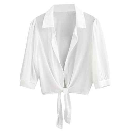 ZAFUL Women's Bikini Swimwear Cover Up Semi-Sheer V Neck Button Up Top Shirt Blouse Beachwear