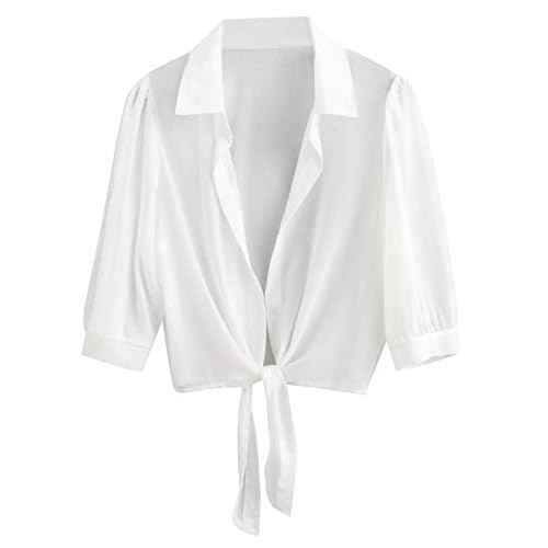 ZAFUL Women's Bikini Swimwear Cover Up Semi-Sheer V Neck Button Up Top Shirt Blouse Beachwear