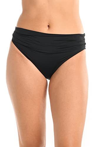 Island Goddess Black Shirred Band Hipster Bikini Bottom - Size 8