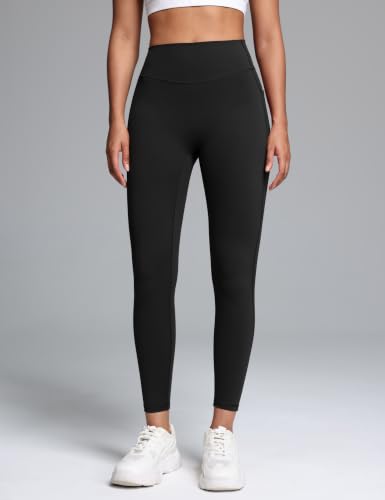Women's Workout Leggings with Pockets - 25 Inch, Medium, Black