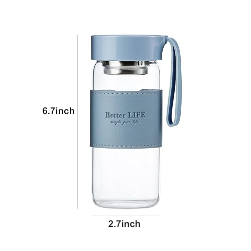 16 oz Glass Tea Bottle with Infuser, Leak-Proof Lid, Non-Slip Holster, Portable Water Bottle for Hot Cold Drinks