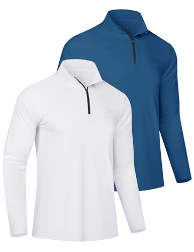 Men's Quarter Zip Sun Rash Guard Shirts - 2 Pack Long Sleeve Swimwear