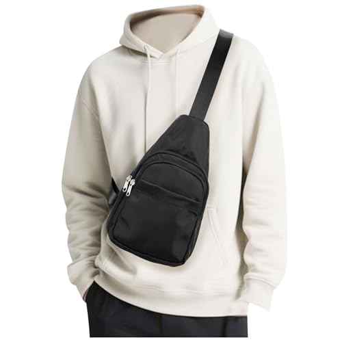 Small Black Sling Crossbody Bag for Men Women, Shoulder Daypack Mini Anti-Theft Cross Body Motorcycle Chest Bags, Small One Strap Fanny Back Pack for Casual Travel Hiking Sport Gym