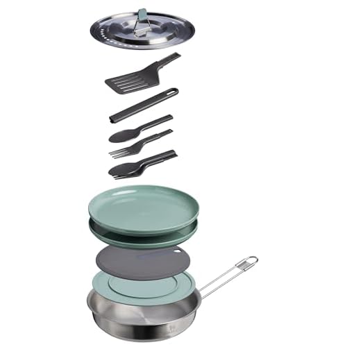Stanley Wildfare Core 12-Piece Stainless Steel Fry Pan Cook Set | 1 qt Fry Pan with Fold & Lock Handle | Plates, Utensils, Spatula | Camping Essentials for Your Camp Kitchen | BPA-Free