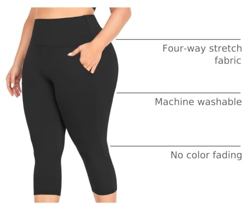 Plus Size Capri Leggings for Women with Pockets XL-4XL Black - XX-Large