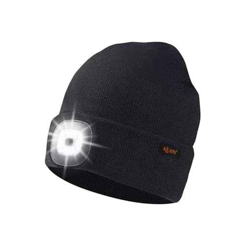 Keains Unisex Beanie with The Light £¬Rechargeable LED Headlamp Cap£¬ Warm Knit Hats for Winter Safety Gifts for Men Women Dad