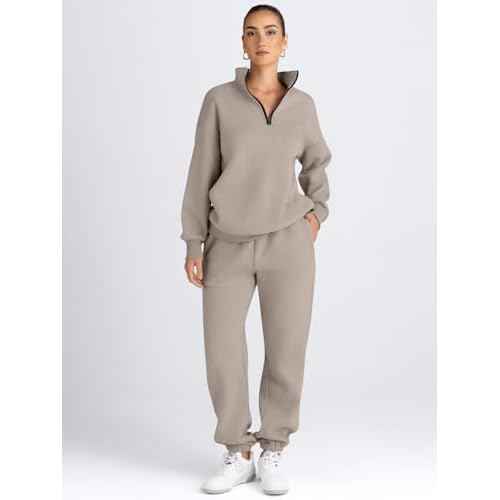 AUTOMET Women's Sweatsuits 2 Piece Outfits Lounge Sets Long Sleeve Half Zip Pullover and Baggy Sweatpants with Pockets