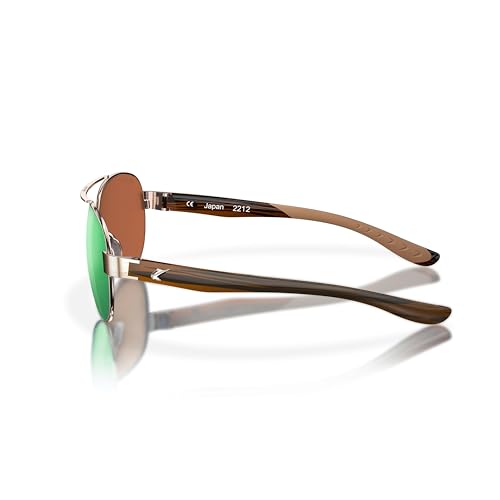 Fin-Nor Men's Rectangular Sunglasses, Green/Copper Polycarbonate Lens-Rose Gold/Brown/Amber Stripe Frame, S/M