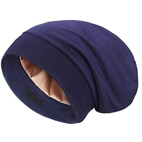 Satin Lined Curly Hair Sleep Cap, Adjustable Slouchy Sleep Hat, Frizzy Hair Locs Cap, Hair Protect Beanie