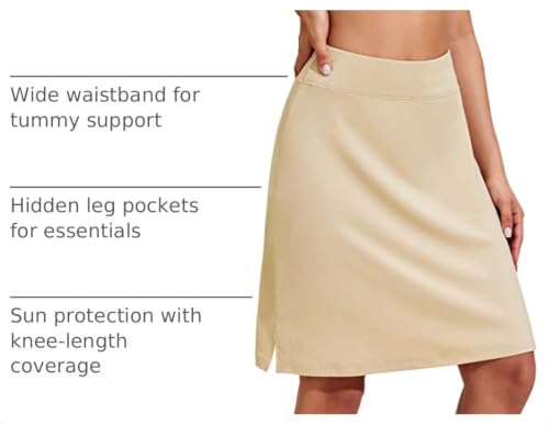 Women's 20-Inch High-Waisted Golf Skorts with Pockets - Medium Light Khaki