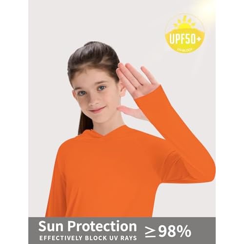 Girl's Rash Guard Swim Shirts Sun Shirt Hoodie UV Protection Long Sleeve Tops Quick Dry Lightweight UPF 50+