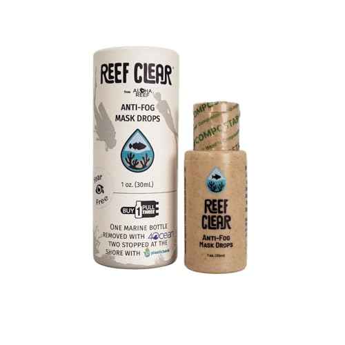 Anti-fog Mask Drops actively supporting Plastic Clean-up. Plant-sourced, Reef-Safe formula in a bio-plastic bottle, by a small business making thoughtful choices for snorkeling, scuba diving, and more