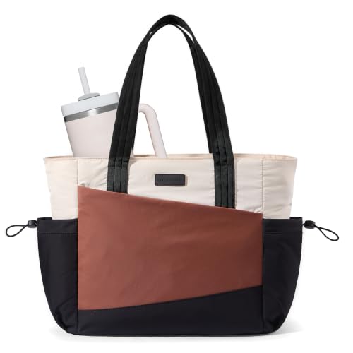 Travel Tote Bag for Women with 17.3 Inch Laptop - Black-White-Brown
