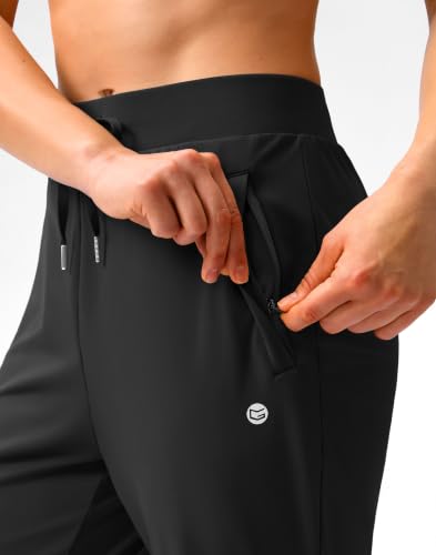 Women's Track Pants with Zipper Pockets - Large Black Athletic Leggings
