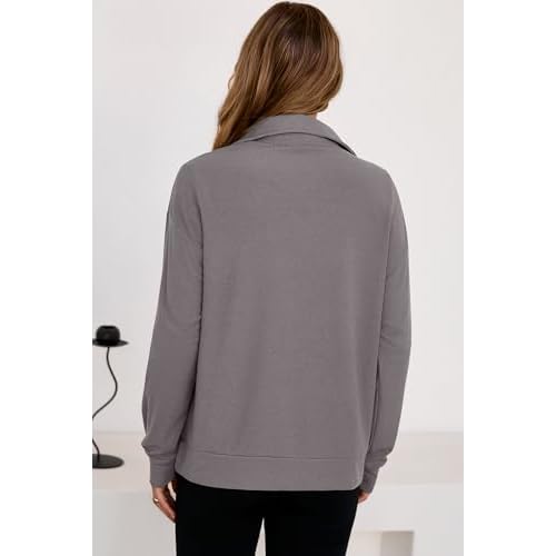 Dokotoo Womens Sweatshirt Waffle Knit Long Sleeve Lapel Half Zip Up Casual Lightweight Soft Sweatshirts Loose Pullover Tops