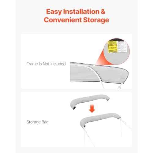 VEVOR Bimini Top Cover Replacement, Fit 4 Bow Boat 600D Polyester Canopy, Waterproof & Sun Protection Boat Awning Canopy with Storage Bag, 96" Lx(91"-96") W, Light Grey (Support Frame Not Included)