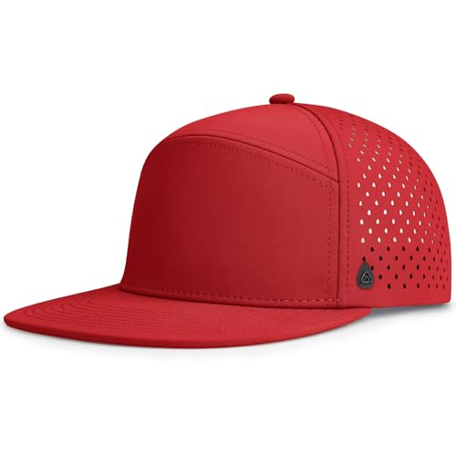 Red Flat Brim Baseball Cap for Men Adjustable Water-Resistant Breathable Performance Hat