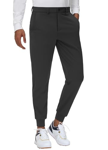 Men's Slim Fit Golf Joggers Pants with Belt Loops - 29 Inch Inseam, Black, Medium