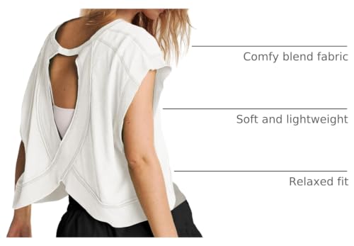 Panadila Women's Open Back Workout Tops Oversized T-Shirt - Medium White