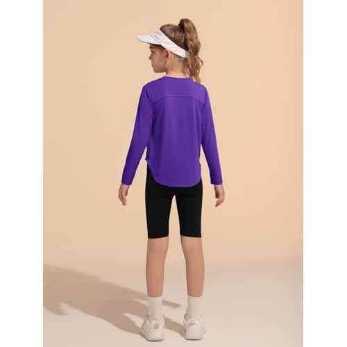 Haloumoning Girls Athletic Shirts Kids Long Sleeve Active Sports T Shirts Quick Dry Tunic Tops Basic Tees 5-14 Years