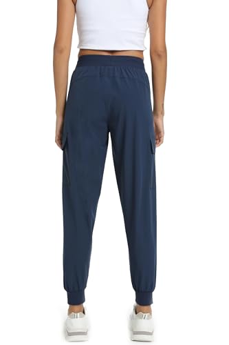 Women's Cargo Hiking Pants with 4 Pockets - Lightweight Water-Resistant, Large, Navy Blue