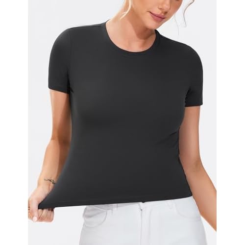 THE GYM PEOPLE Women's Workout Tops Short Sleeve Slim Fit Breathable Athletic Yoga Running Casual Basic Tee Shirts