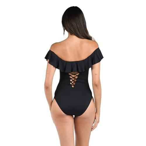 La Blanca Women's One Piece Swimsuit Off Shoulder Ruffle Island Goddess Bathing Suit