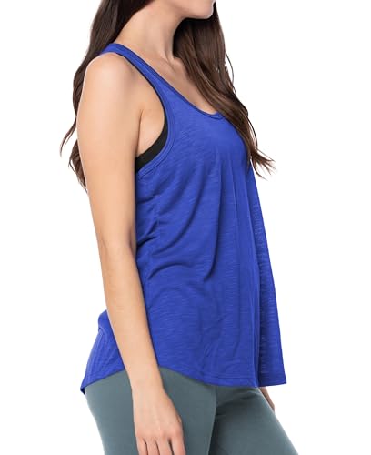 X-Large 5 Pack Women's Flowy Burnout Slub Racer Back Tank Tops - Black Navy White Grey Royal Blue