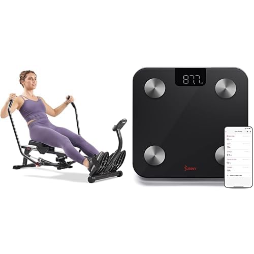 Sunny Health & Fitness Smart Compact Full Motion Rowing Machine SF-RW5639SMART + Body Fat Composition BMI Scale SF-WS022063